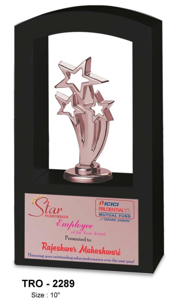3 Star White Wood Trophy With Rose Gold Finish