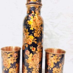 Floral Printed Black Copper Bottle