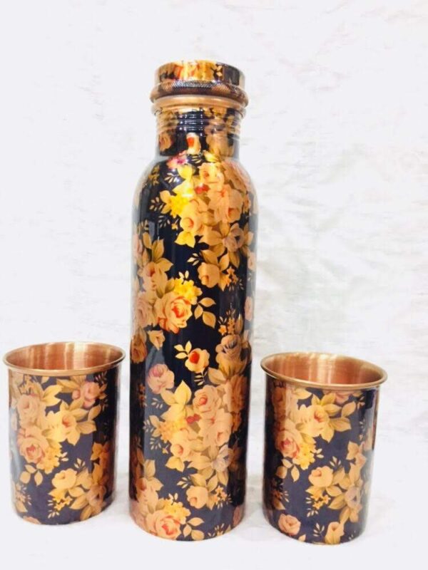 Floral Printed Black Copper Bottle