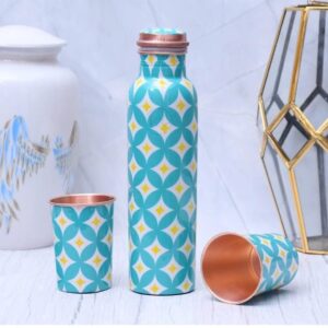 Aqua Pattern Copper Bottle Set