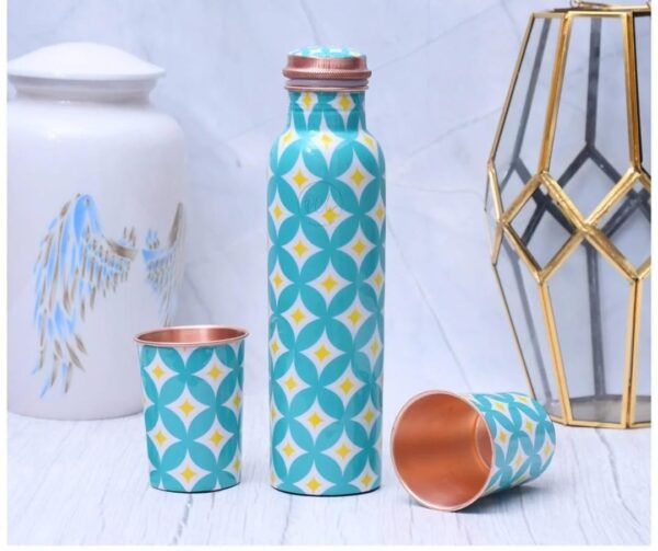 Aqua Pattern Copper Bottle Set