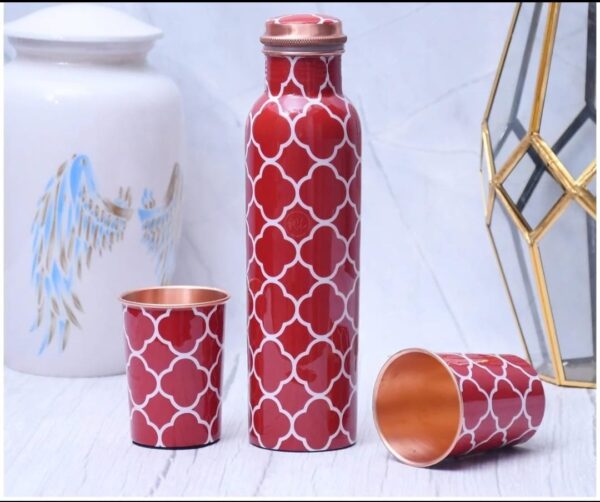Crimson Stripes Copper Bottle Set
